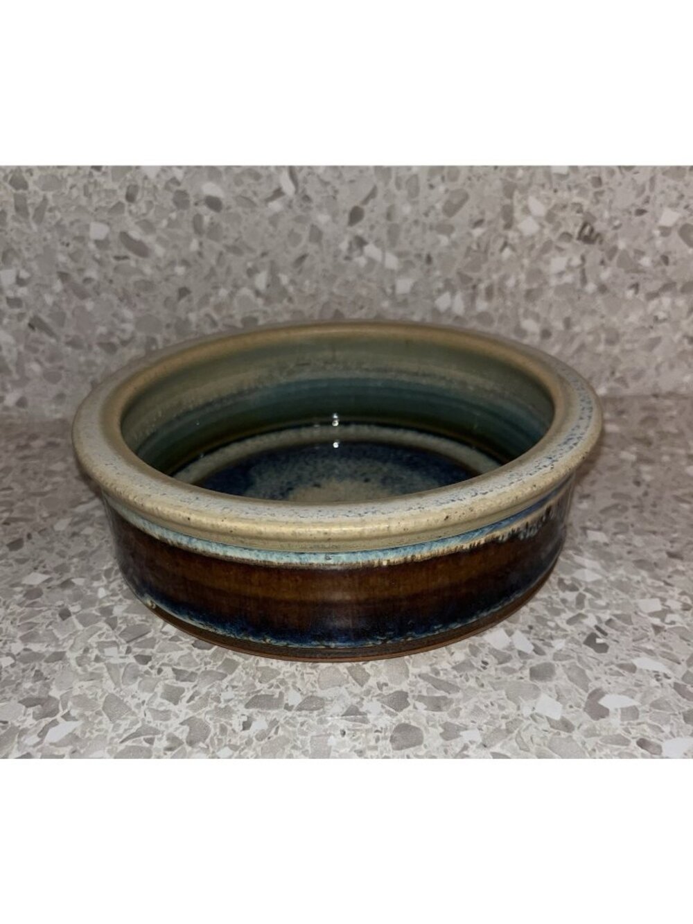 Bill Campbell Signed Art Pottery Bowl Swirl Blue Glaze 6 1/2"